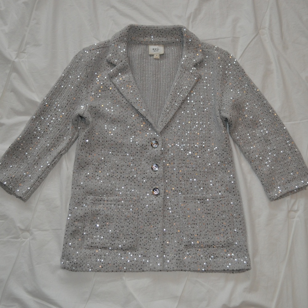 ECI New York silver sequined knit sweater jacket